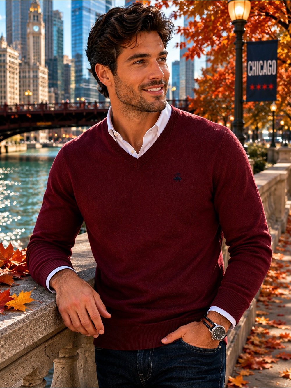 Brooks Brothers 346 Merino Wool Burgundy V-Neck Sweater Medium - Picture 1 of 6